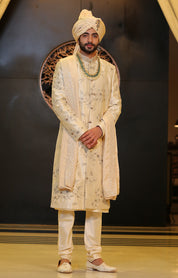 Floral Embroidered Sherwani with Matching Dupatta