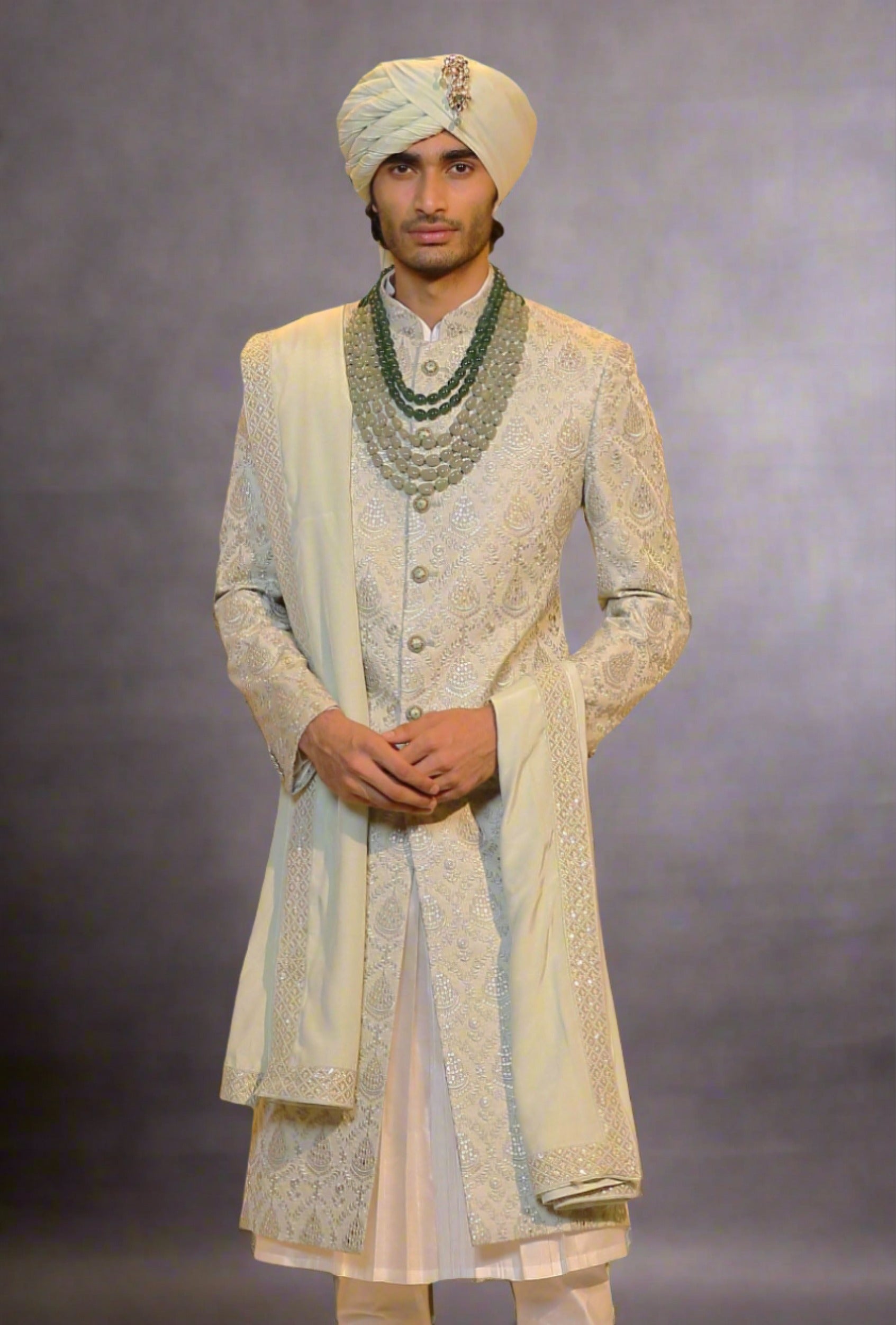 Pista Embroidered Sherwani