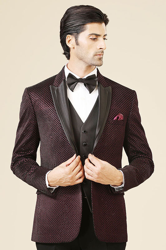 Wine Full Embroidered Velvet Men's Suit