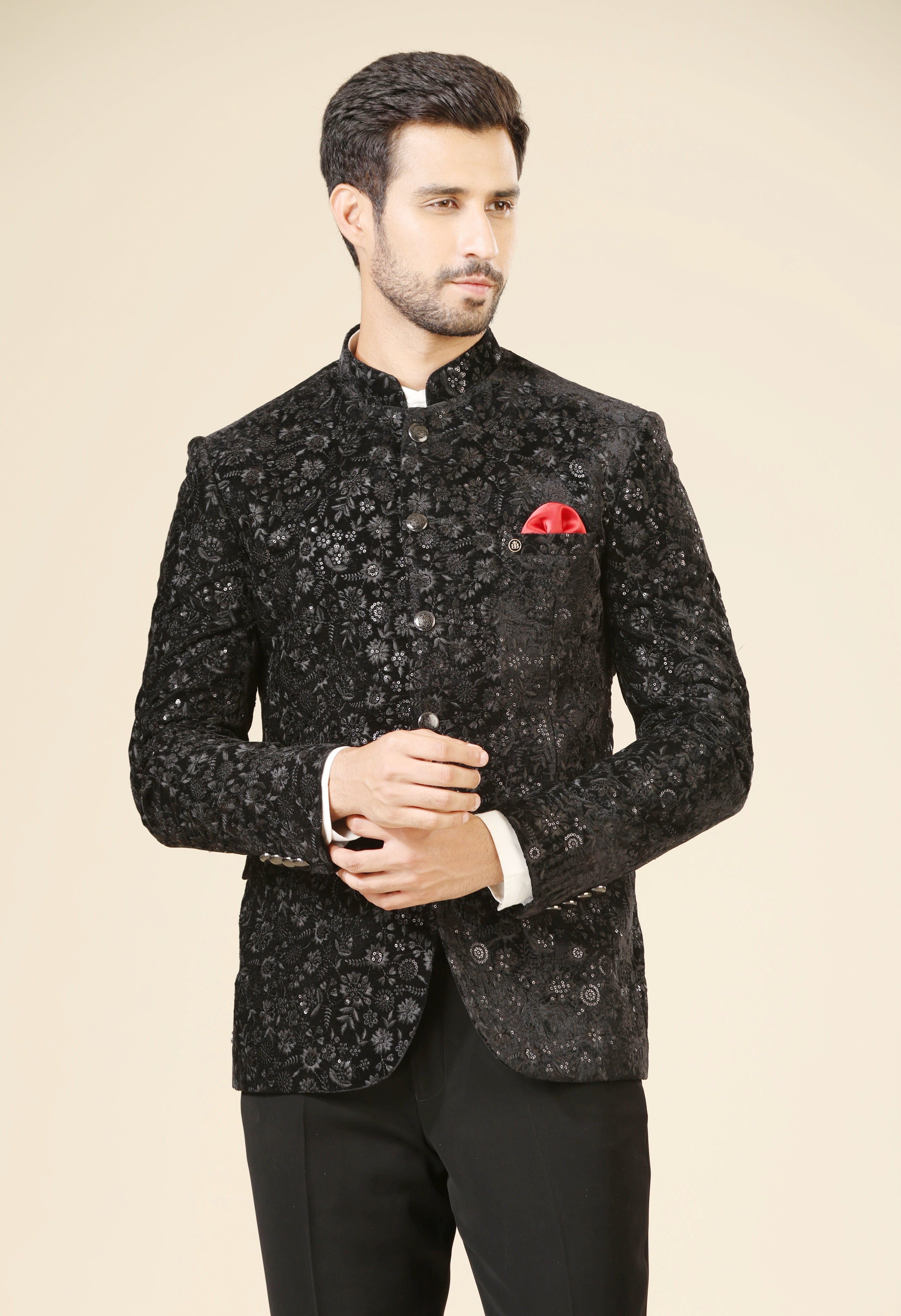 Black Velvet Embroidered Bandhgala