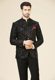 Black Velvet Embroidered Bandhgala