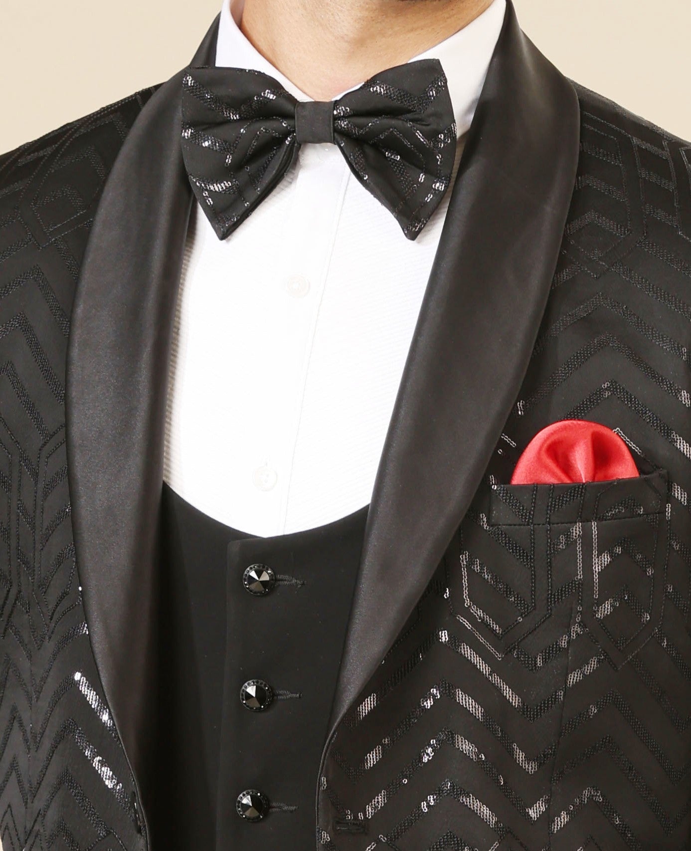 Black Fully Embroidered Tuxedo Suit