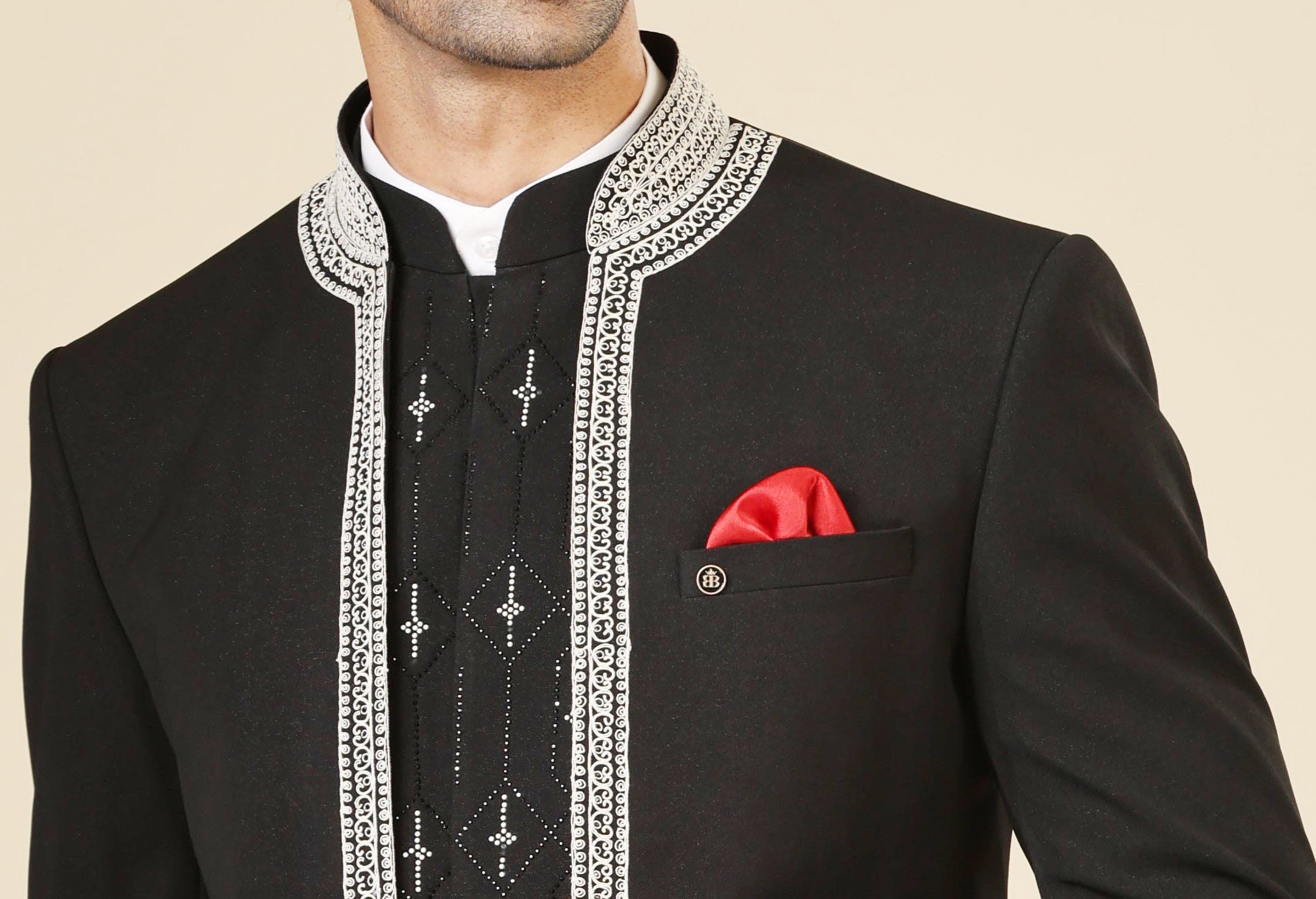 Black Embroidered Designer Bandhgala