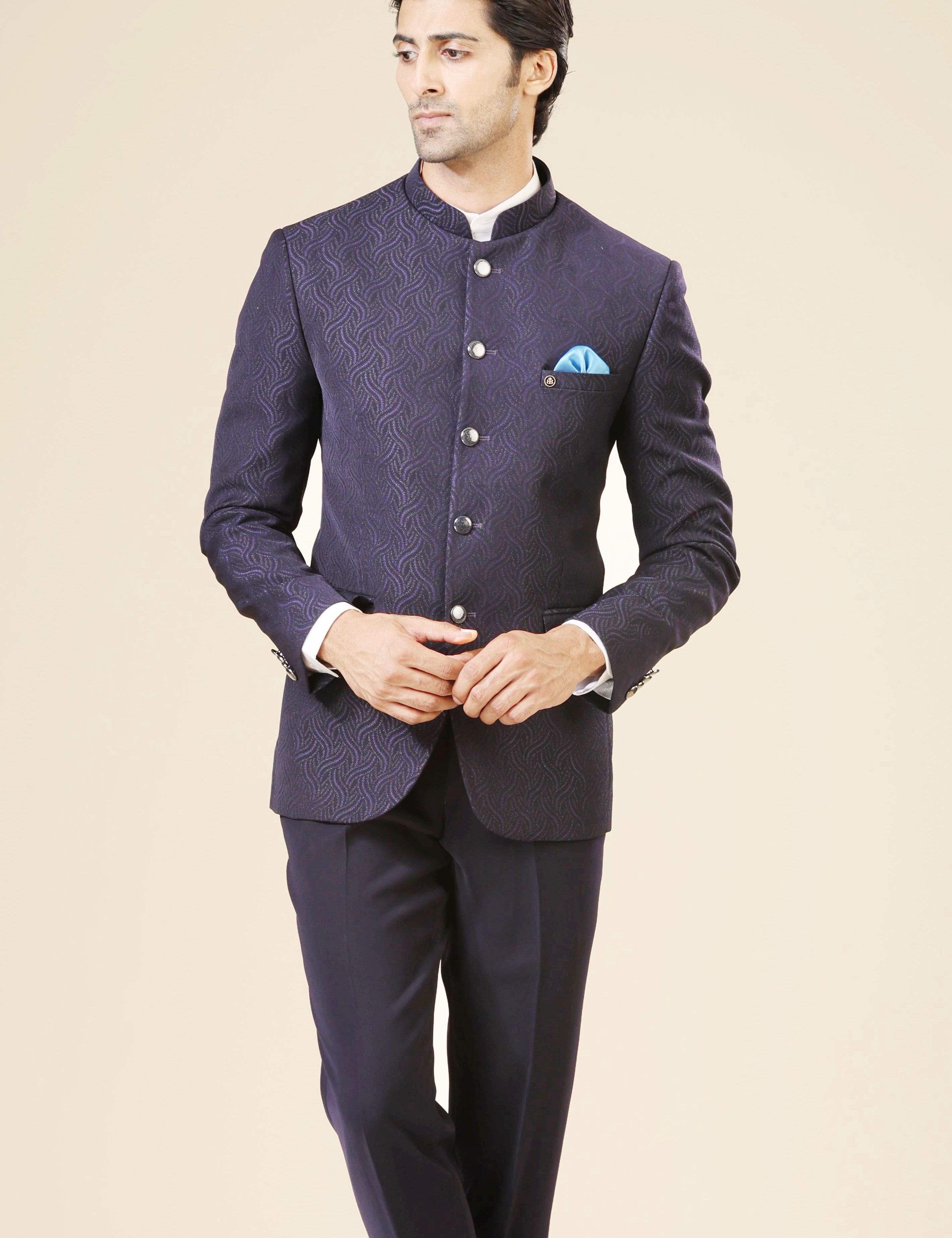 blue bandhgala suit for men