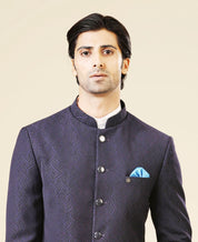 Navy blue Jacquard bandhgala