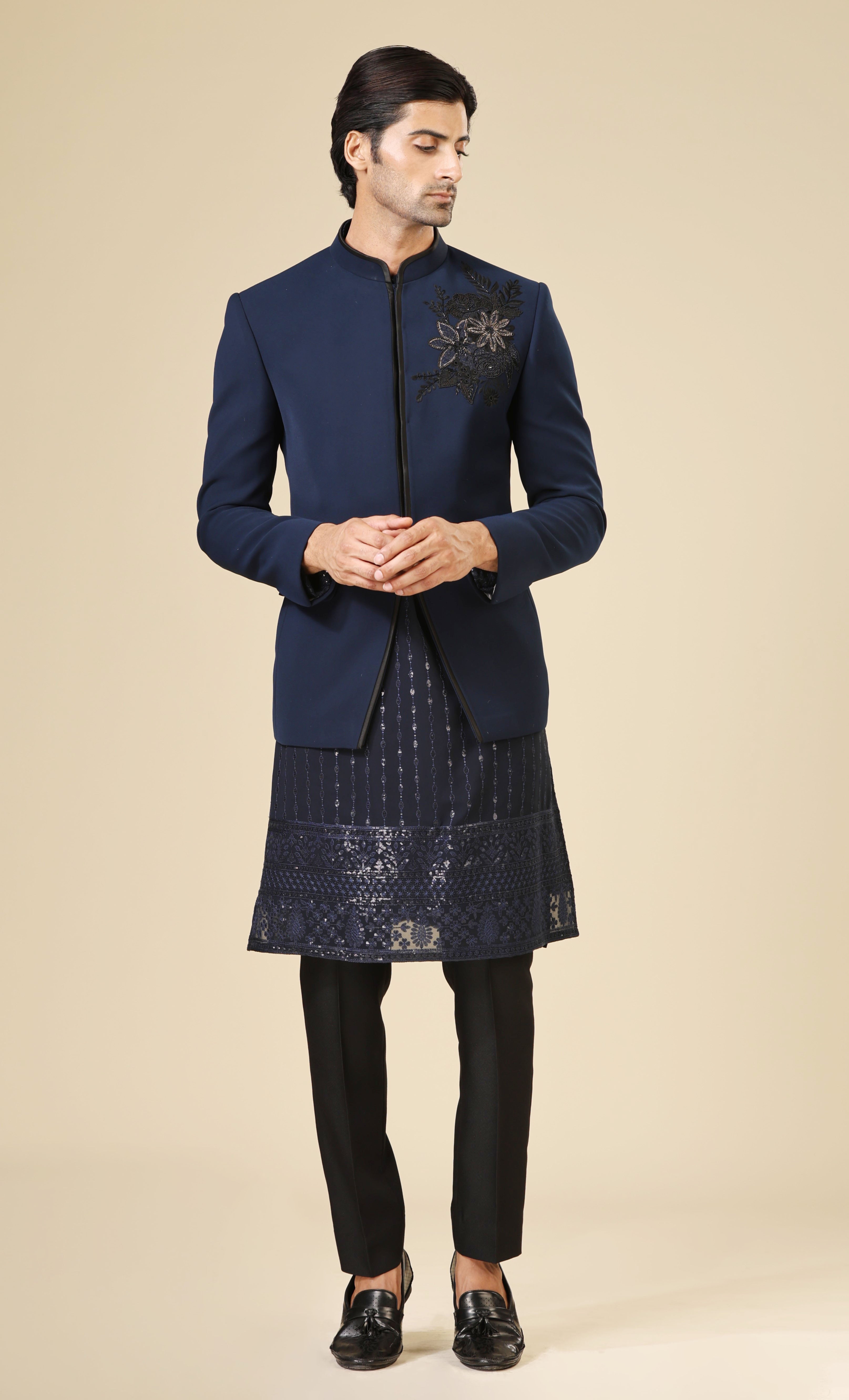 Floral Embroidered Long Kurta with Bandhgala