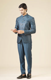 Teal Embroidered Bandhgala Set with Formal Trouser