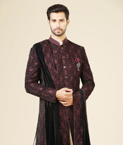 Embroidered Wine Velvet Indo-Western with Dupatta