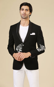 Black Blazer with Embossed Medusa