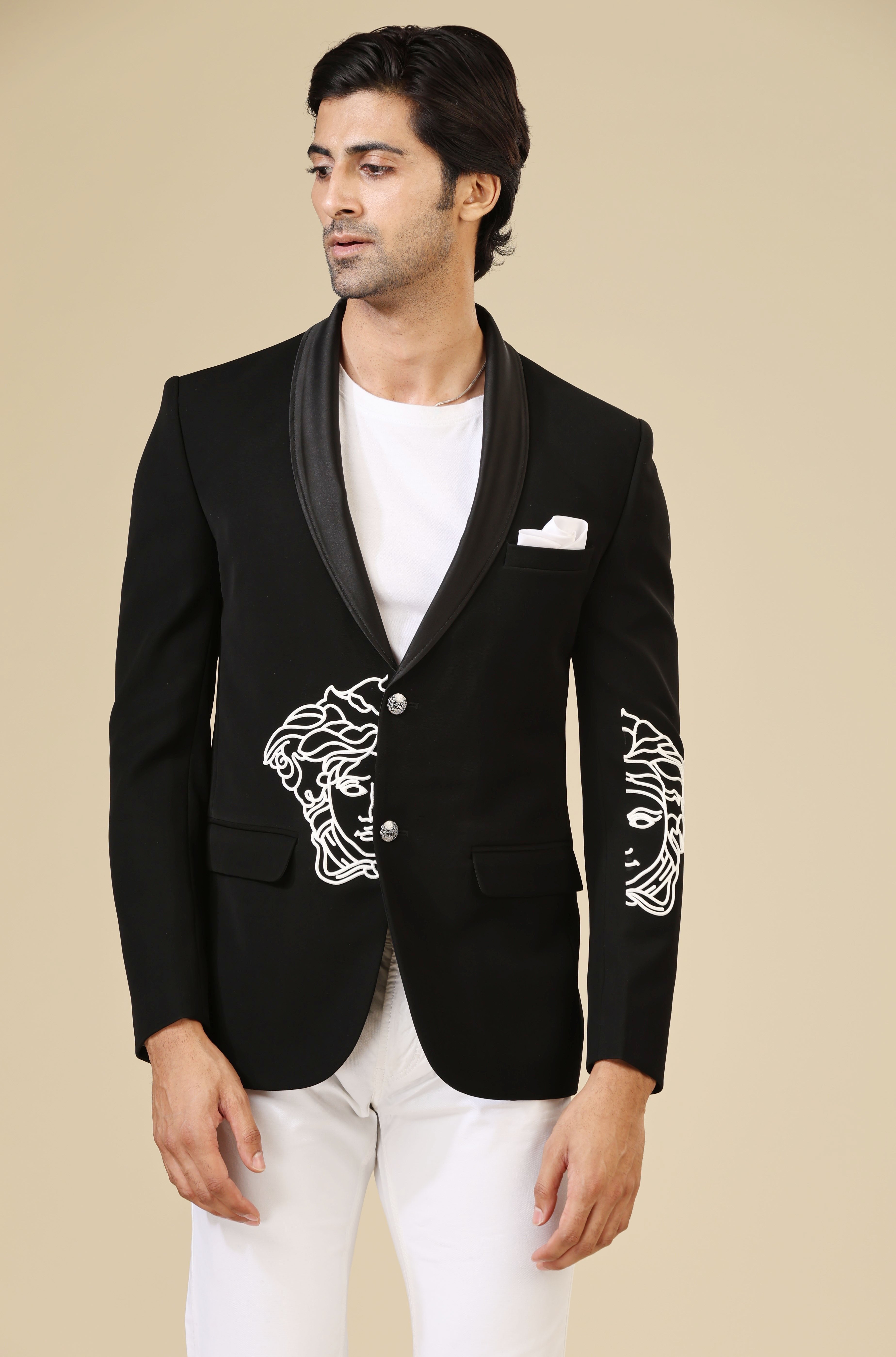 Black Blazer with Embossed Medusa