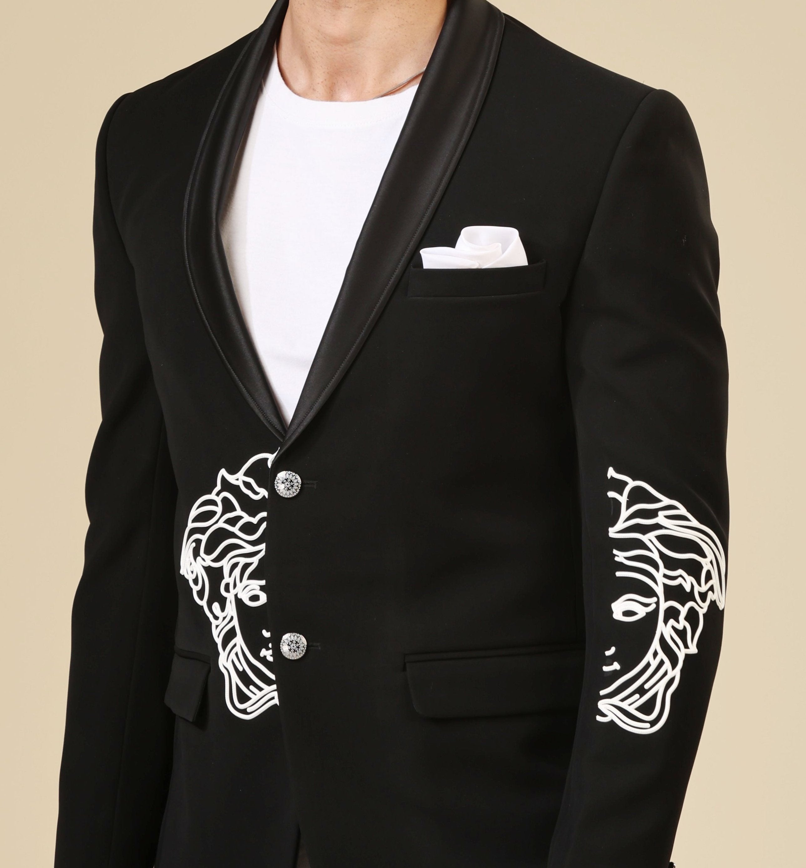 Black Blazer with Embossed Medusa