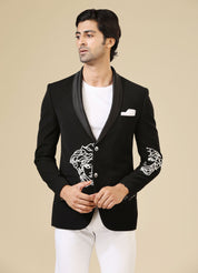 Black Blazer with Embossed Medusa