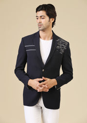 Navy Blue Blazer with Abstract Design