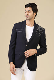 Navy Blue Blazer with Abstract Design