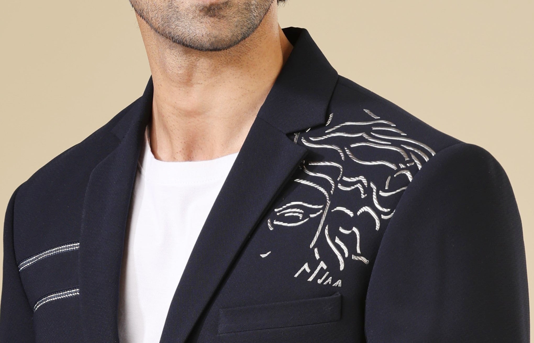 Navy Blue Blazer with Abstract Design