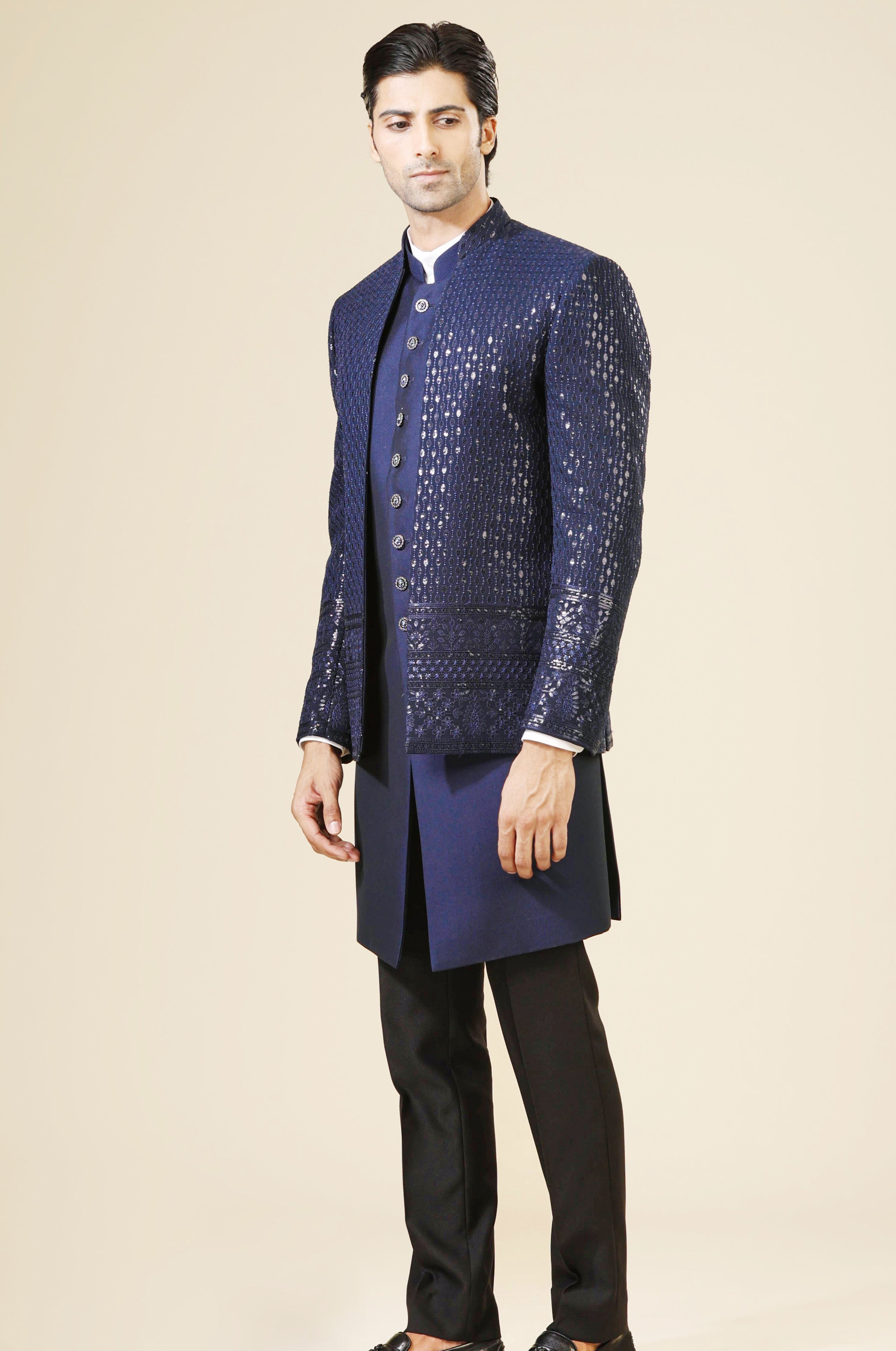 Navy Embroidered Indo-Western