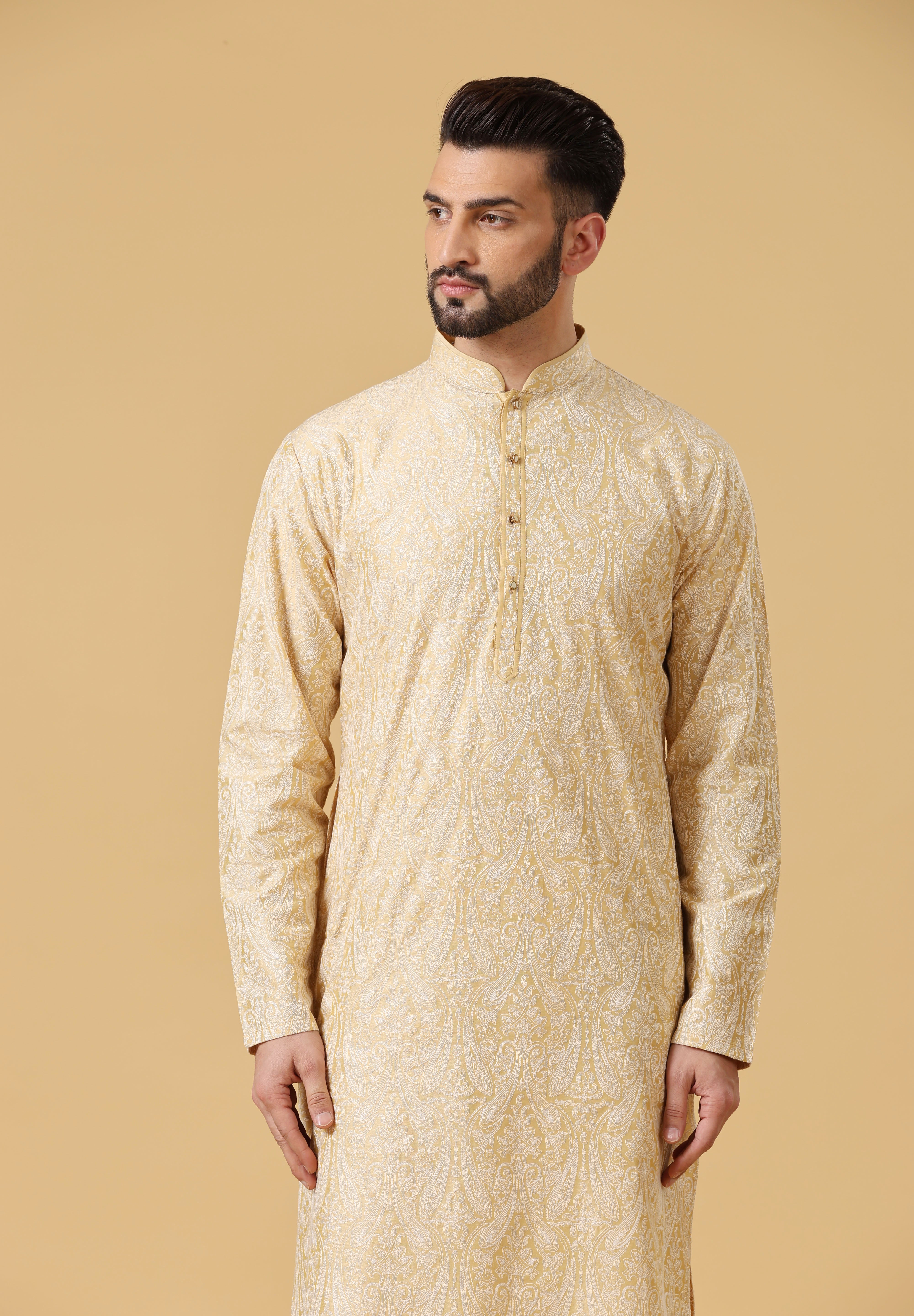 Full Embroidered Yellow kurta set