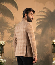 Classic Beige Blazer with Distinctive Broad Check Pattern



