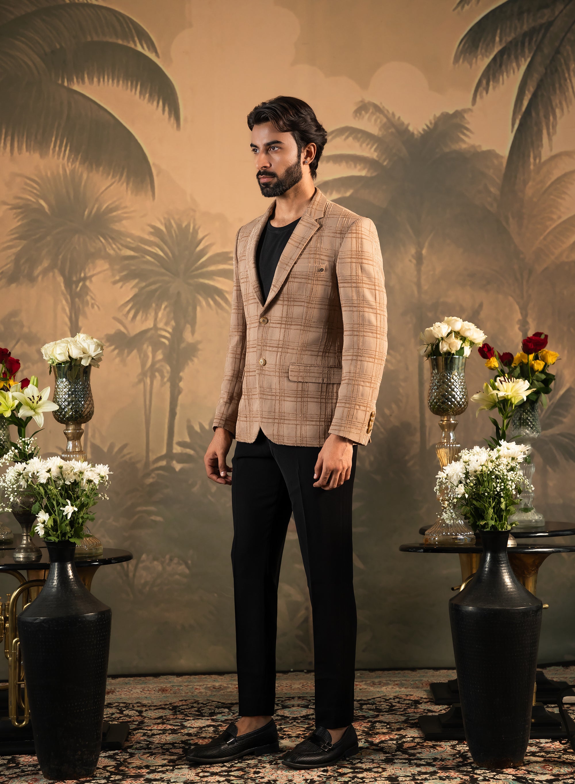 Trendy Beige Broad Check Blazer - Modern Men's Fashion

