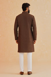 Brown Embroidered Kurta Pyjama - Indian Wedding Wear

