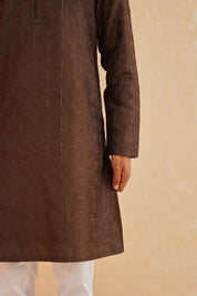 Elegant Brown Embroidered Kurta Pyjama - Indian Ethnic Wear

