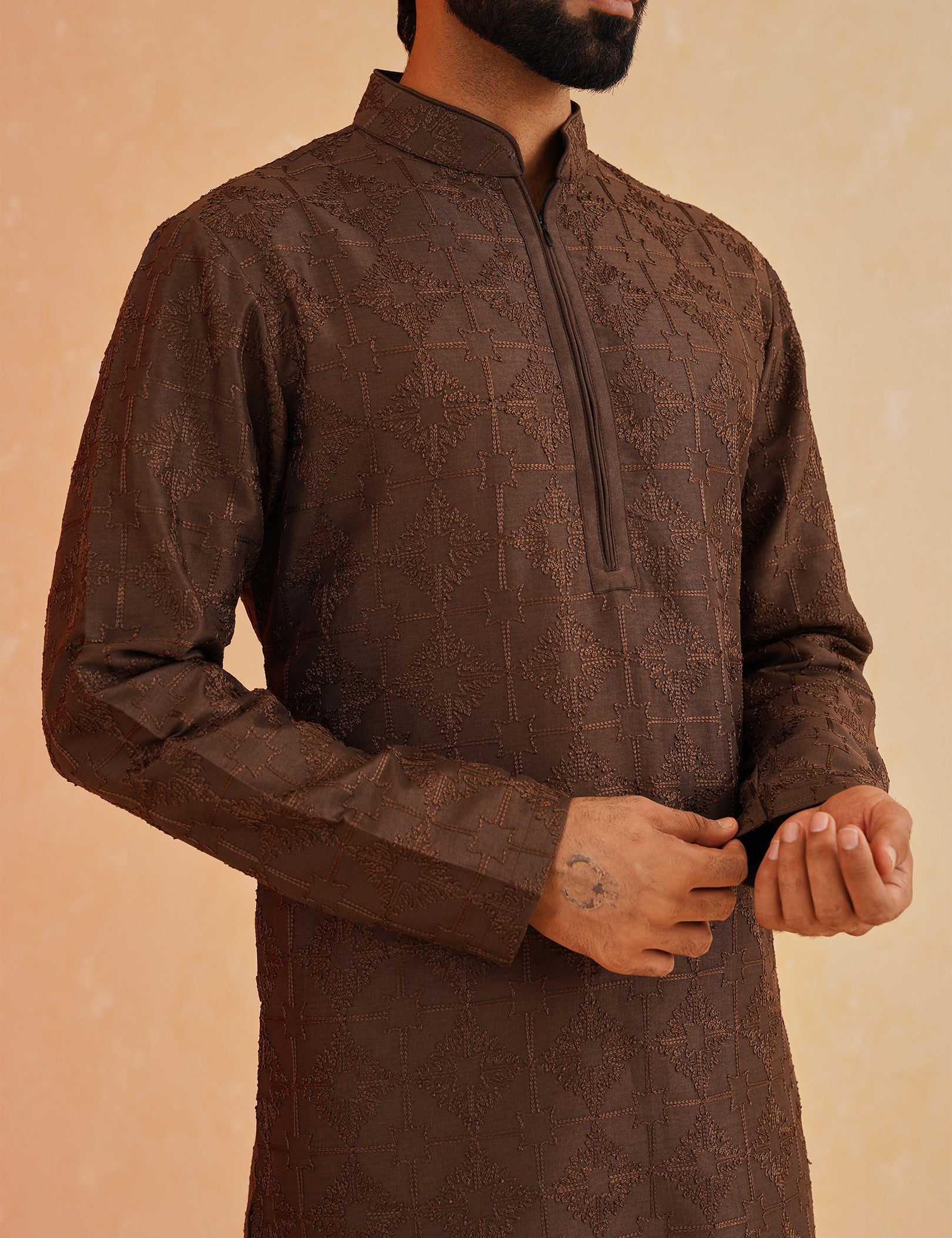 Stylish Brown Kurta Set with Embroidery - Perfect for Festive Occasions

