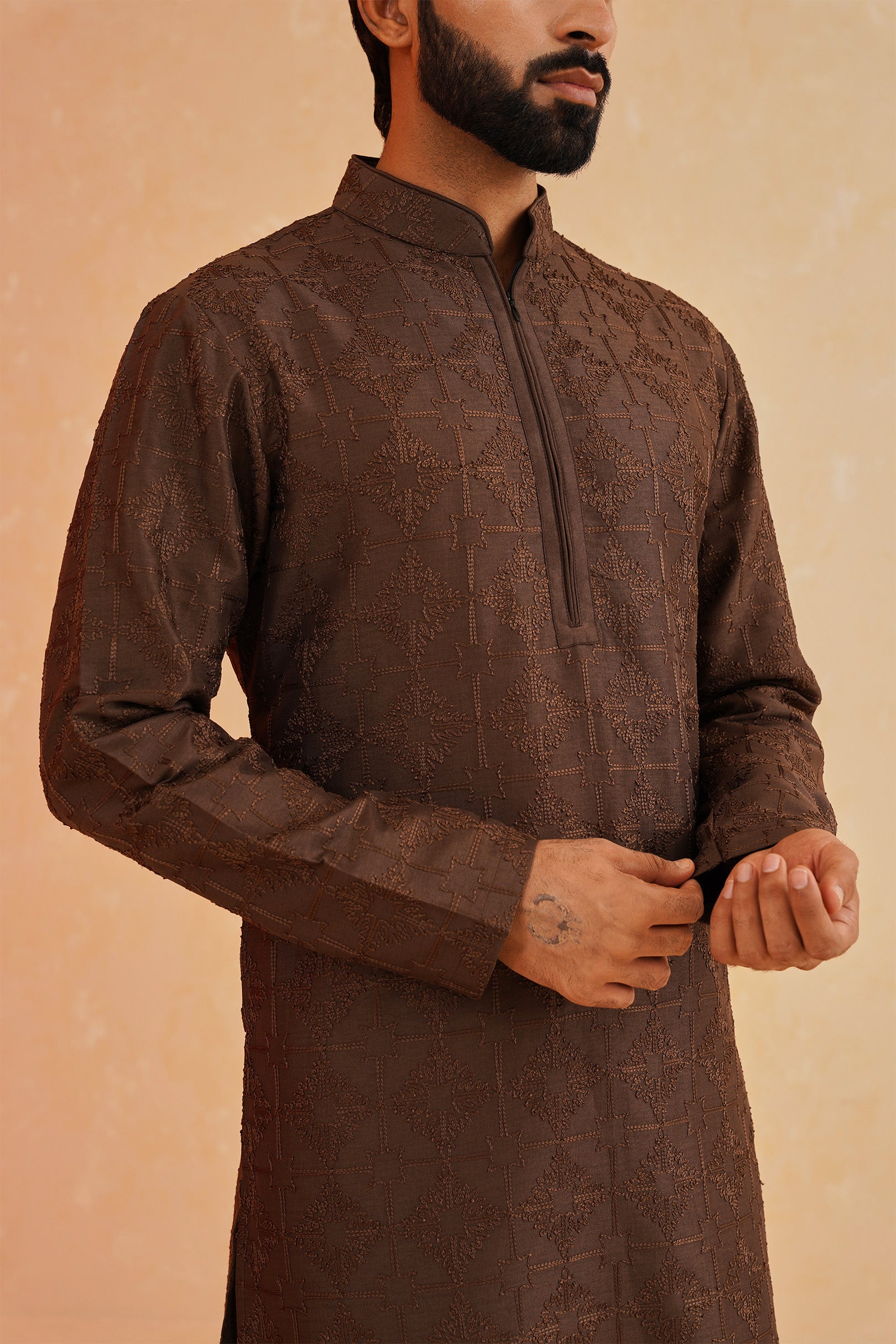 Stylish Brown Kurta Set with Embroidery - Perfect for Festive Occasions

