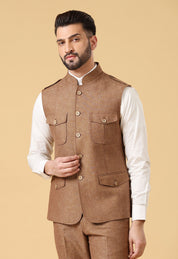 Stylish Brown Linen Bundi - Perfect for Summer Weddings and Parties

