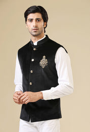 Black Velvet Bundi With Hand Embroidered Motif