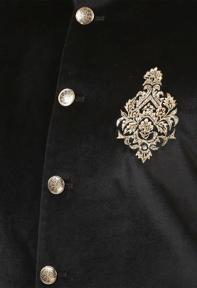 Black Velvet Bundi With Hand Embroidered Motif