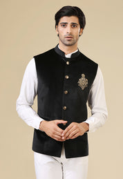 Black Velvet Bundi With Hand Embroidered Motif