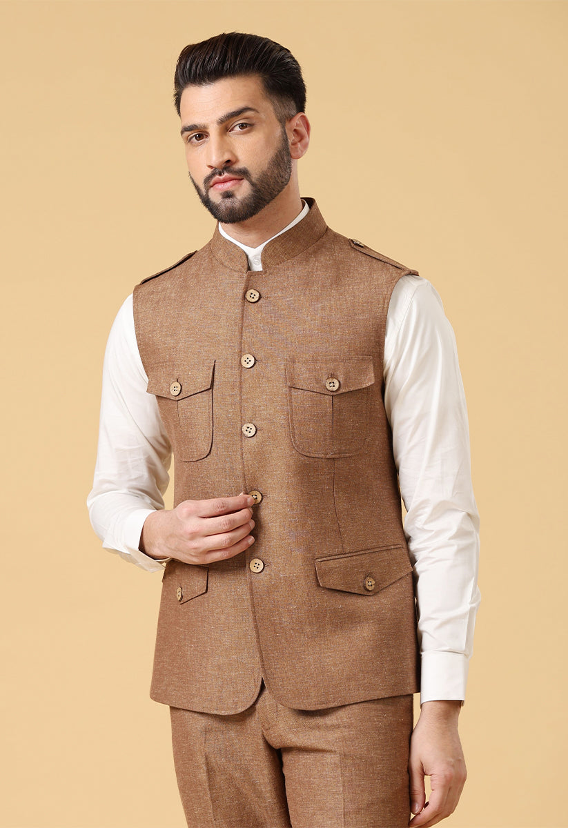 Brown Linen Bundi