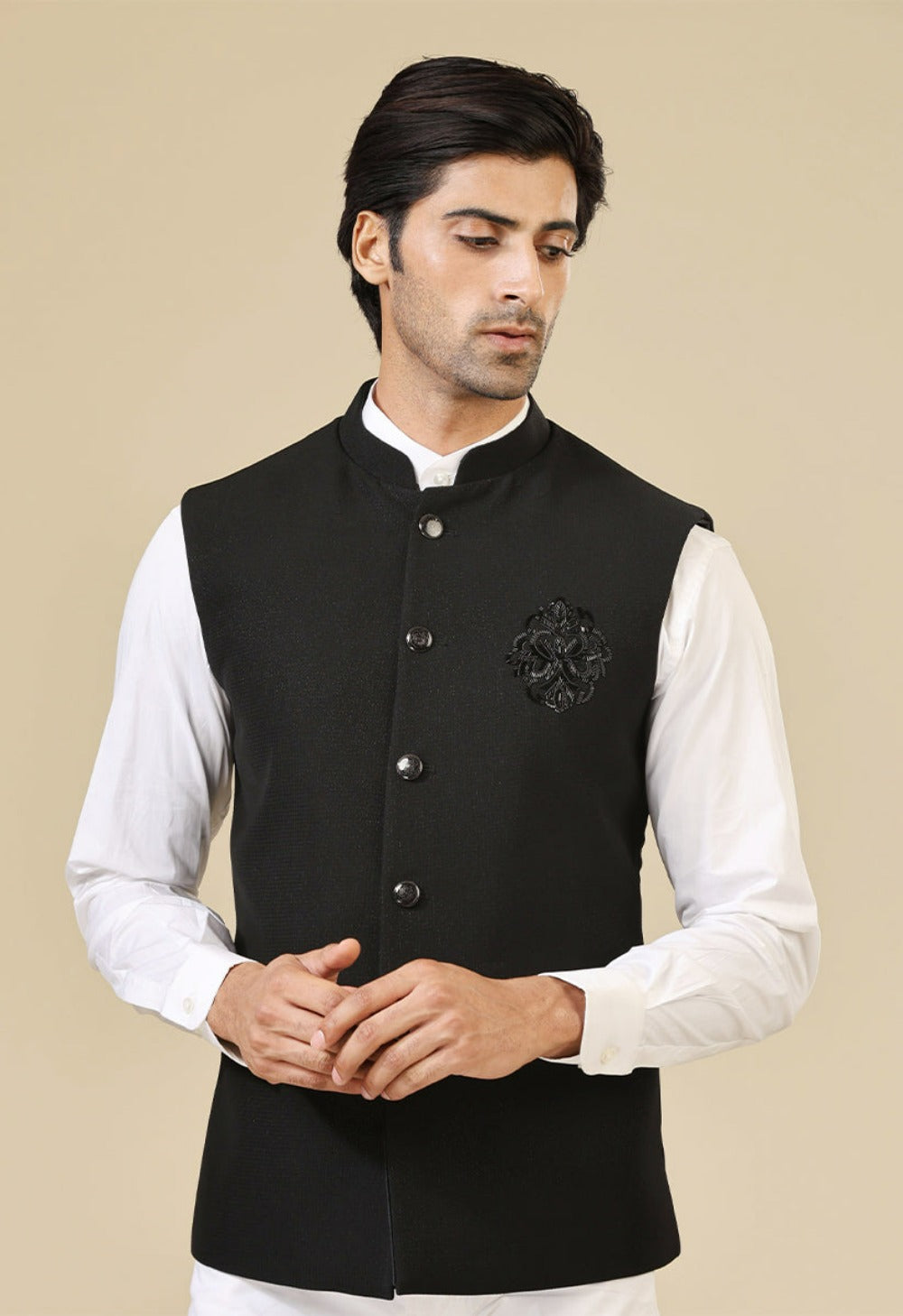 Black Jacket with Hand Embroidered Motif