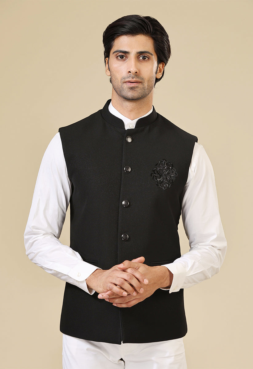 Black Jacket with Hand Embroidered Motif