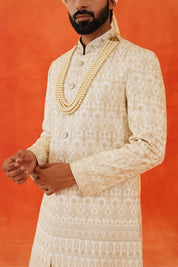 Elegant Cream Embroidered Sherwani - Indian Ethnic Wear

