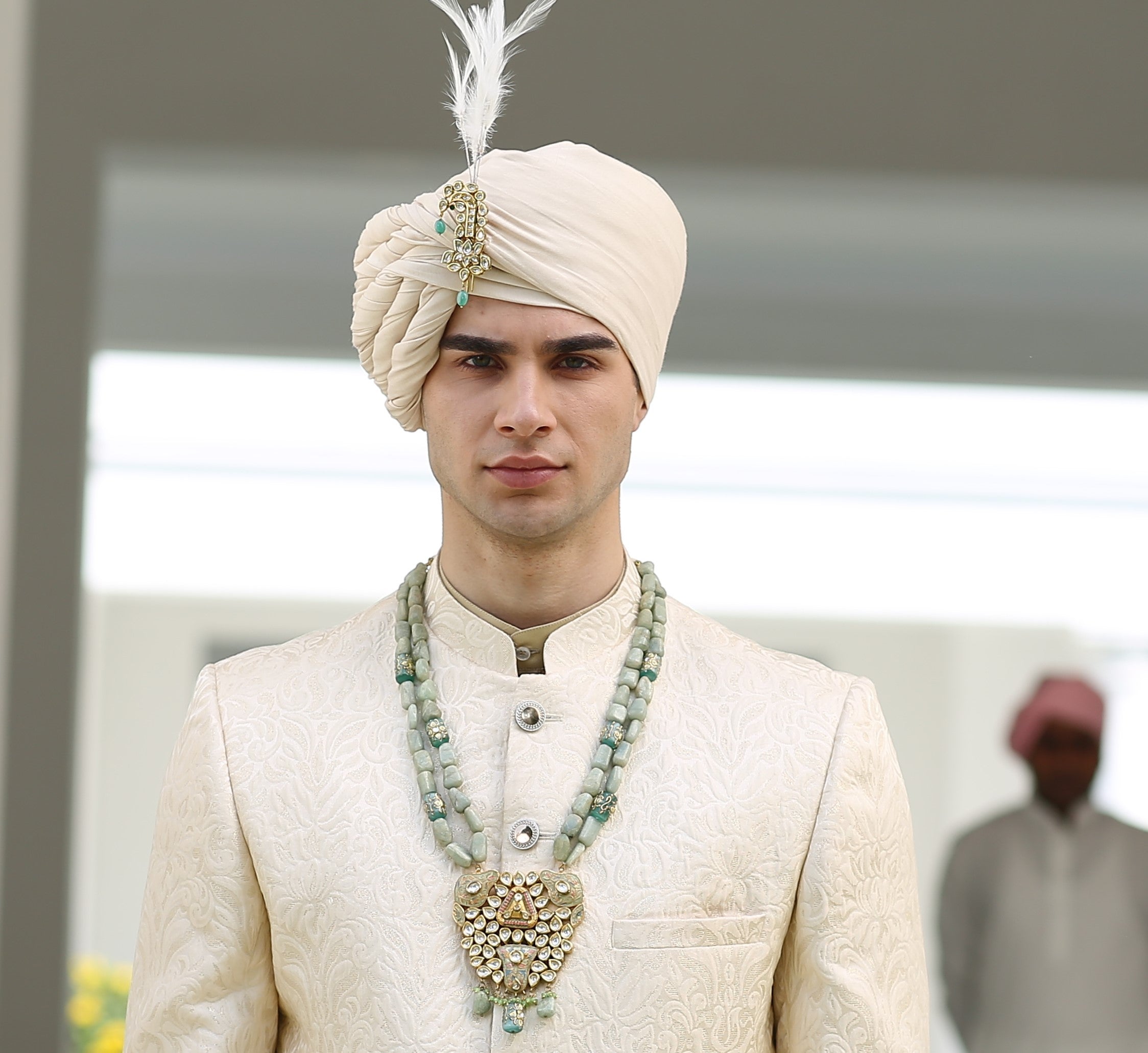 Stylish Cream Sherwani with Jacquard Fabric - Perfect for Weddings and Formal Occasions

