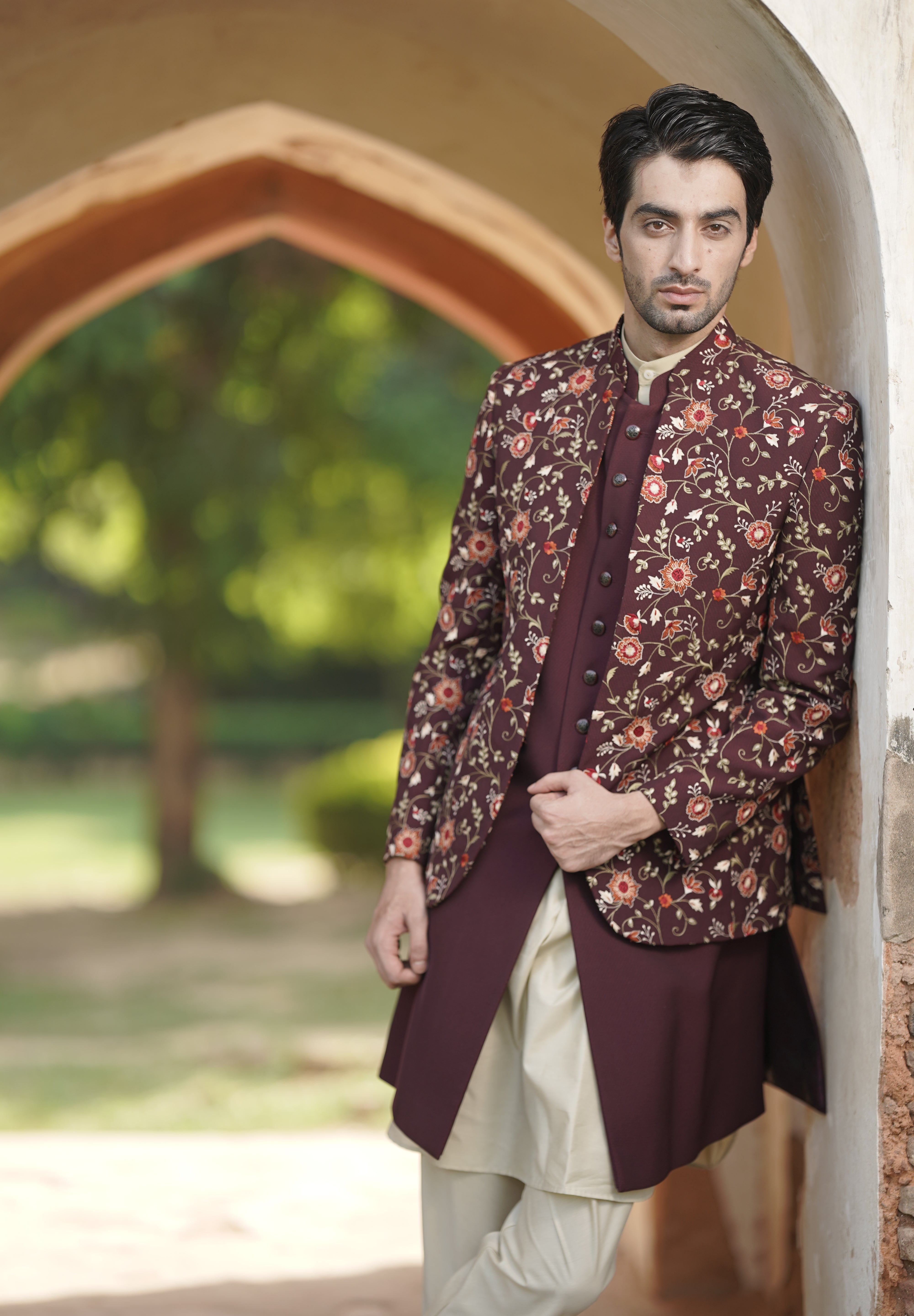 Wine Colored Floral Indo Western