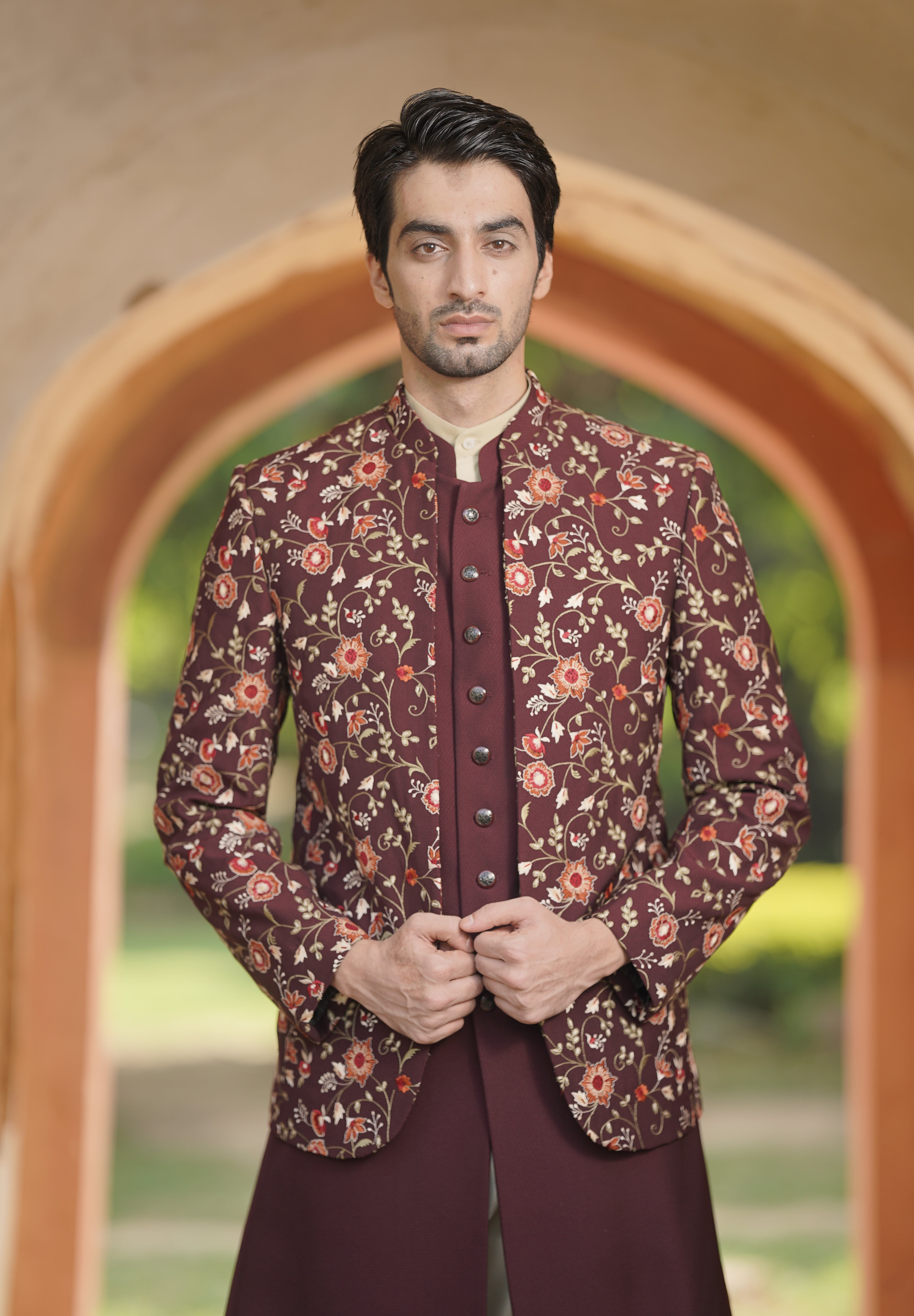 Wine Colored Floral Indo Western