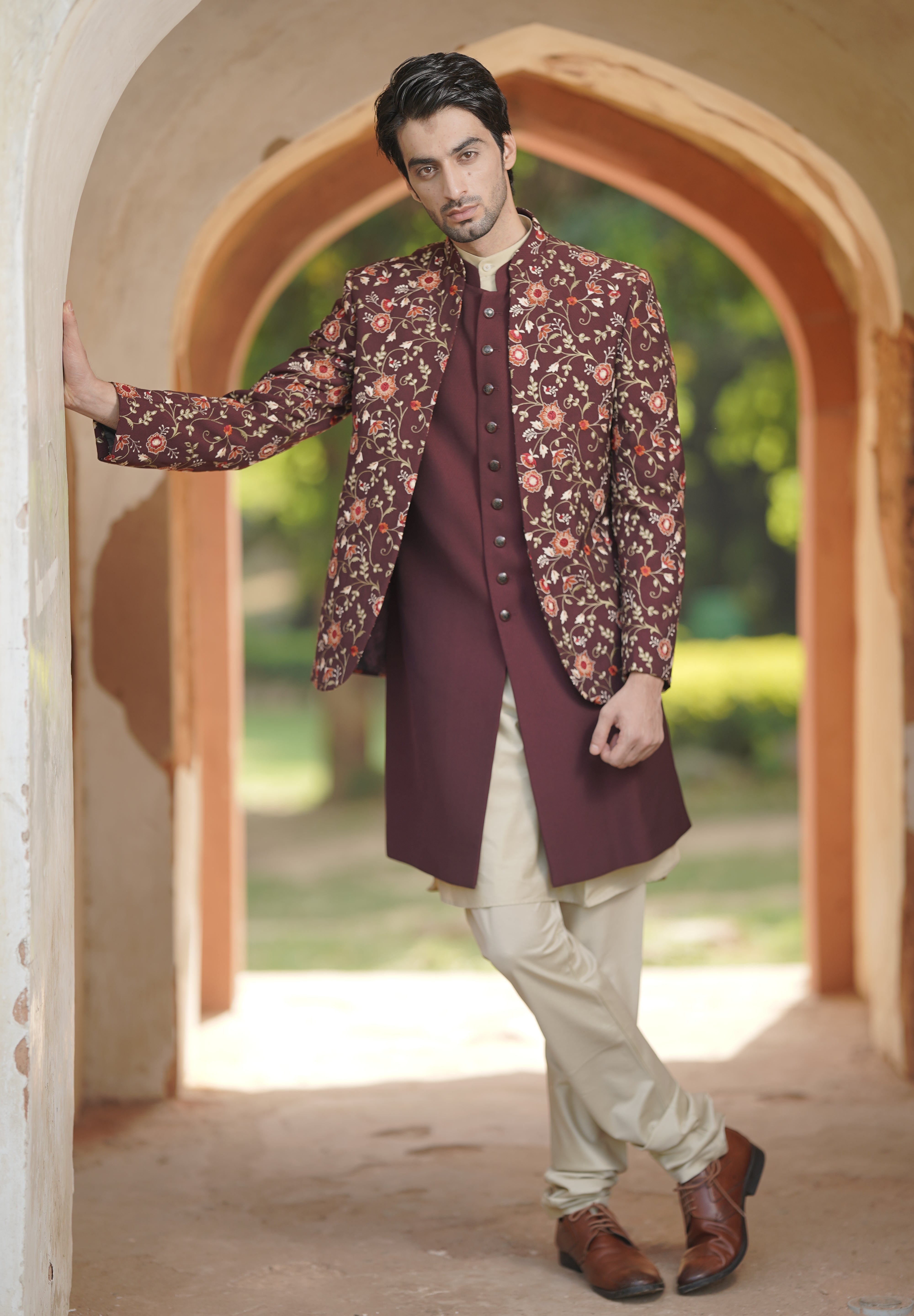 Wine Colored Floral Indo Western