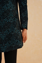 Green Embroidered Velvet Indo-Western Suit