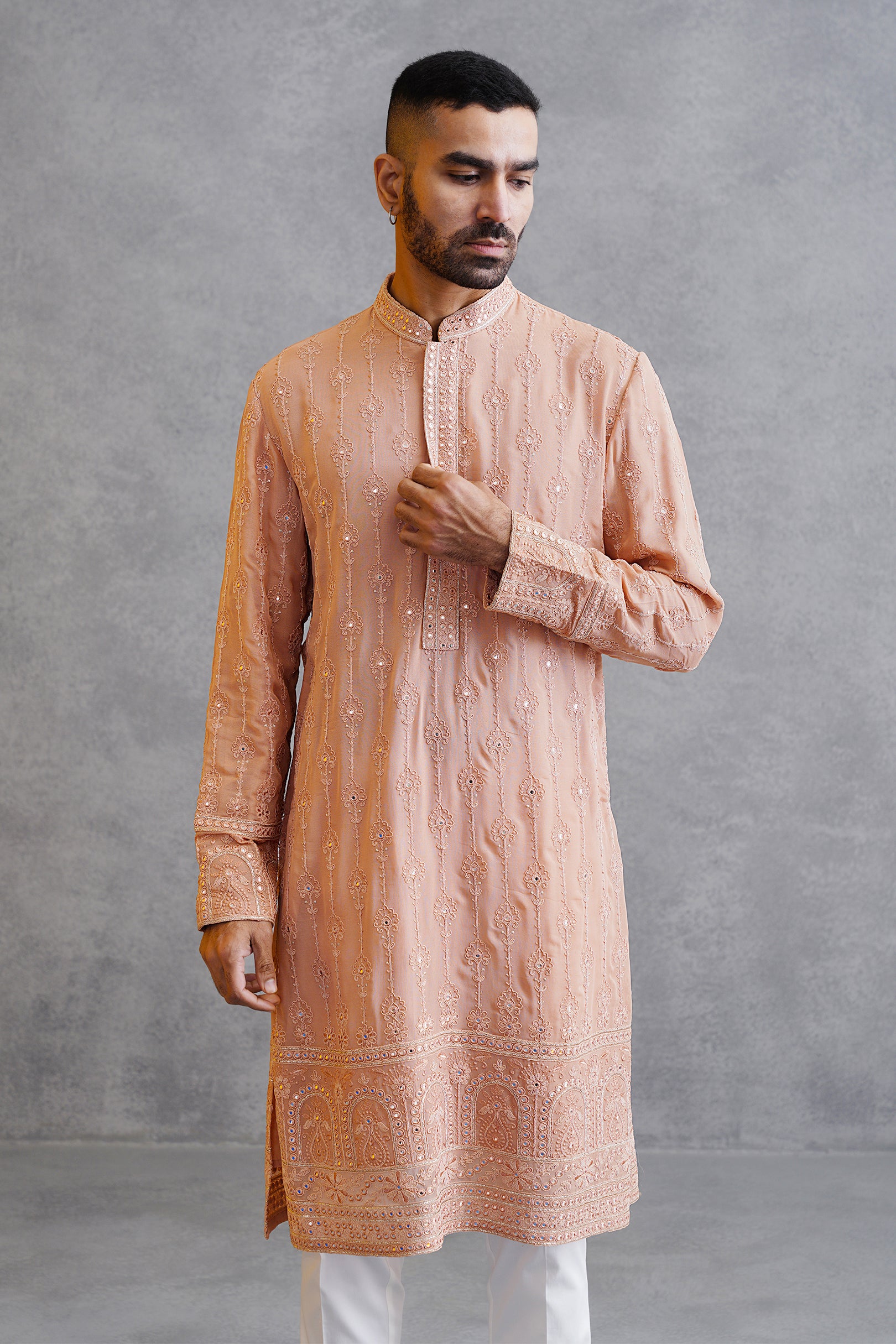 Peach Embroidered Kurta Set