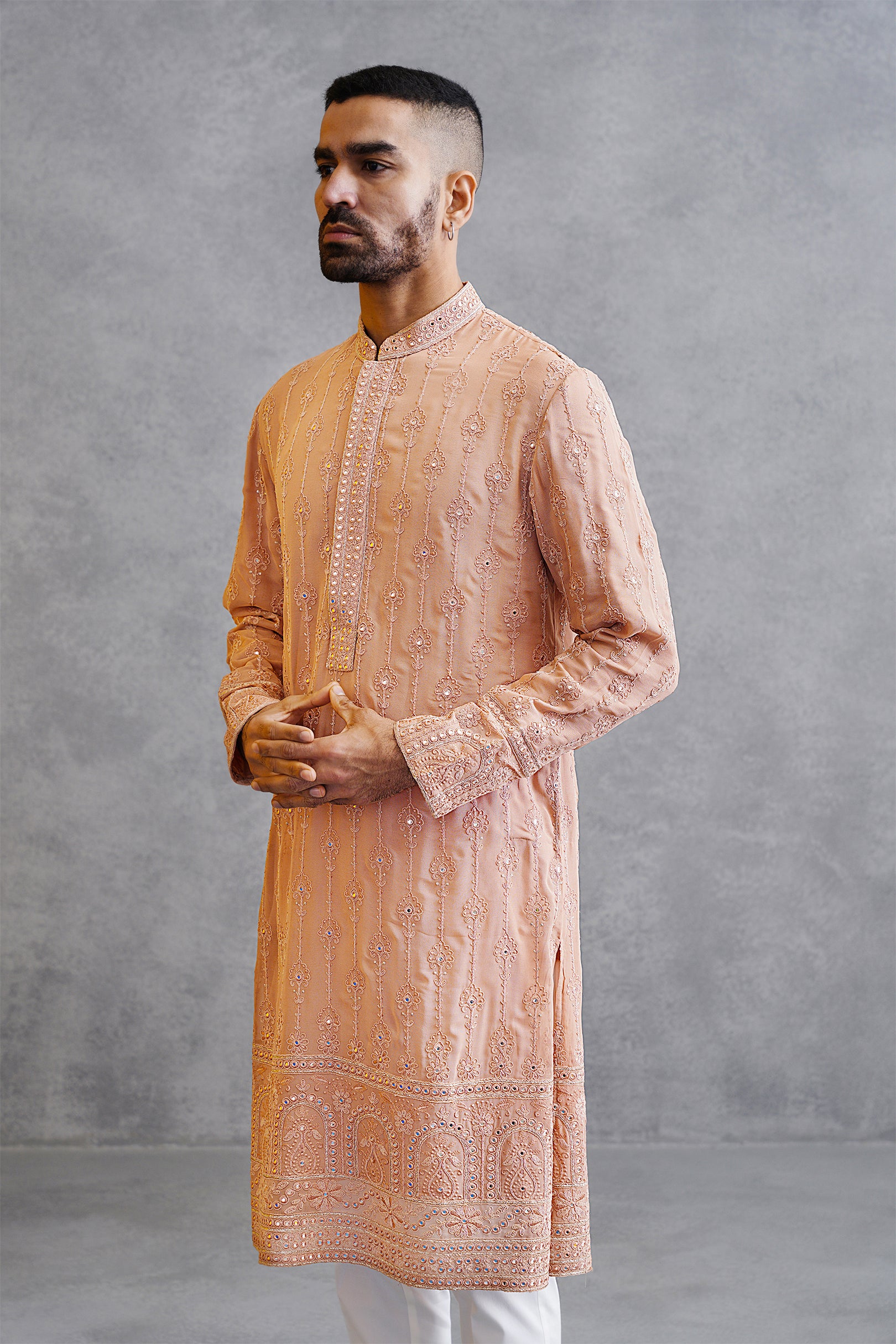 Peach Embroidered Kurta Set