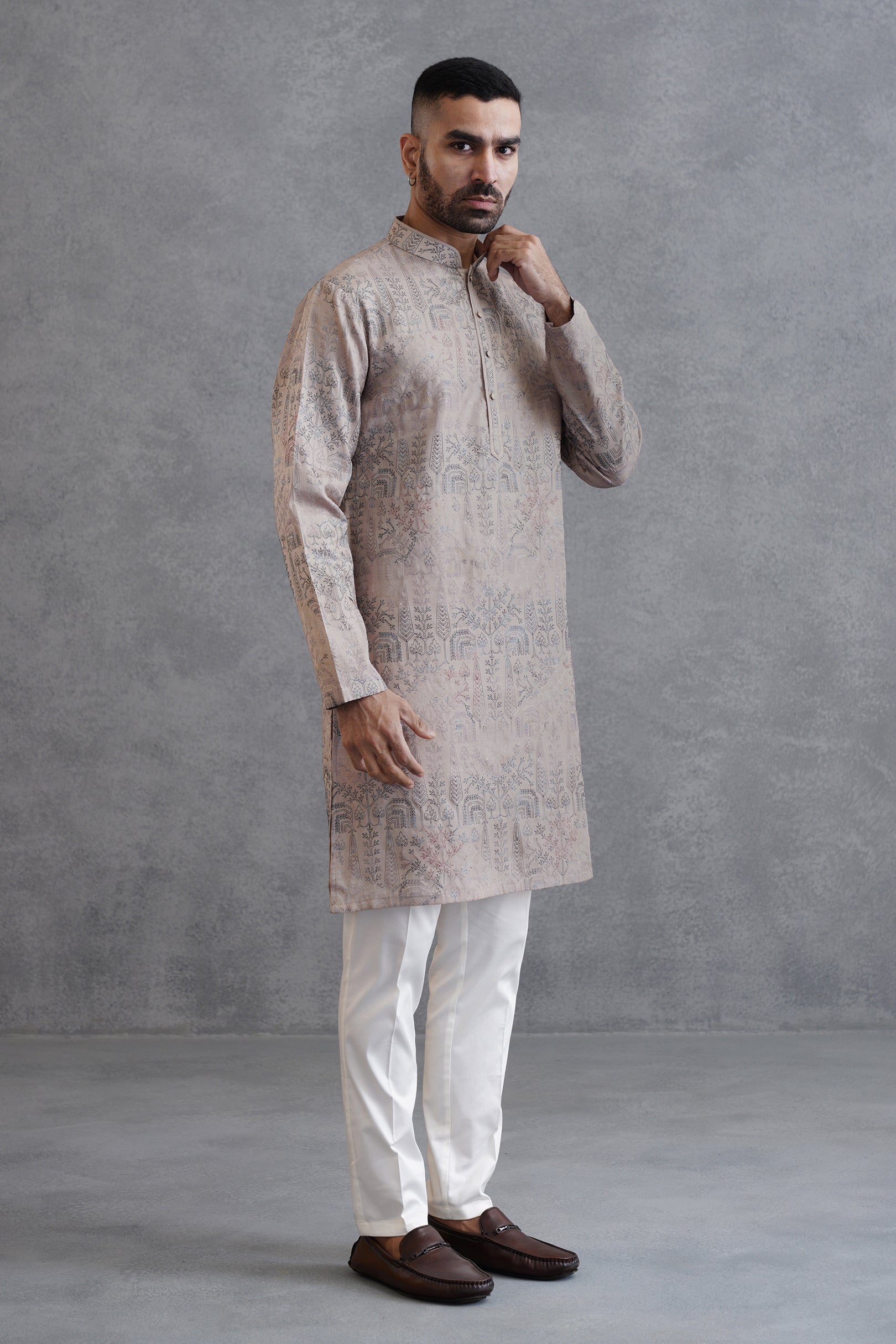 Beige Embroidered Kurta Set