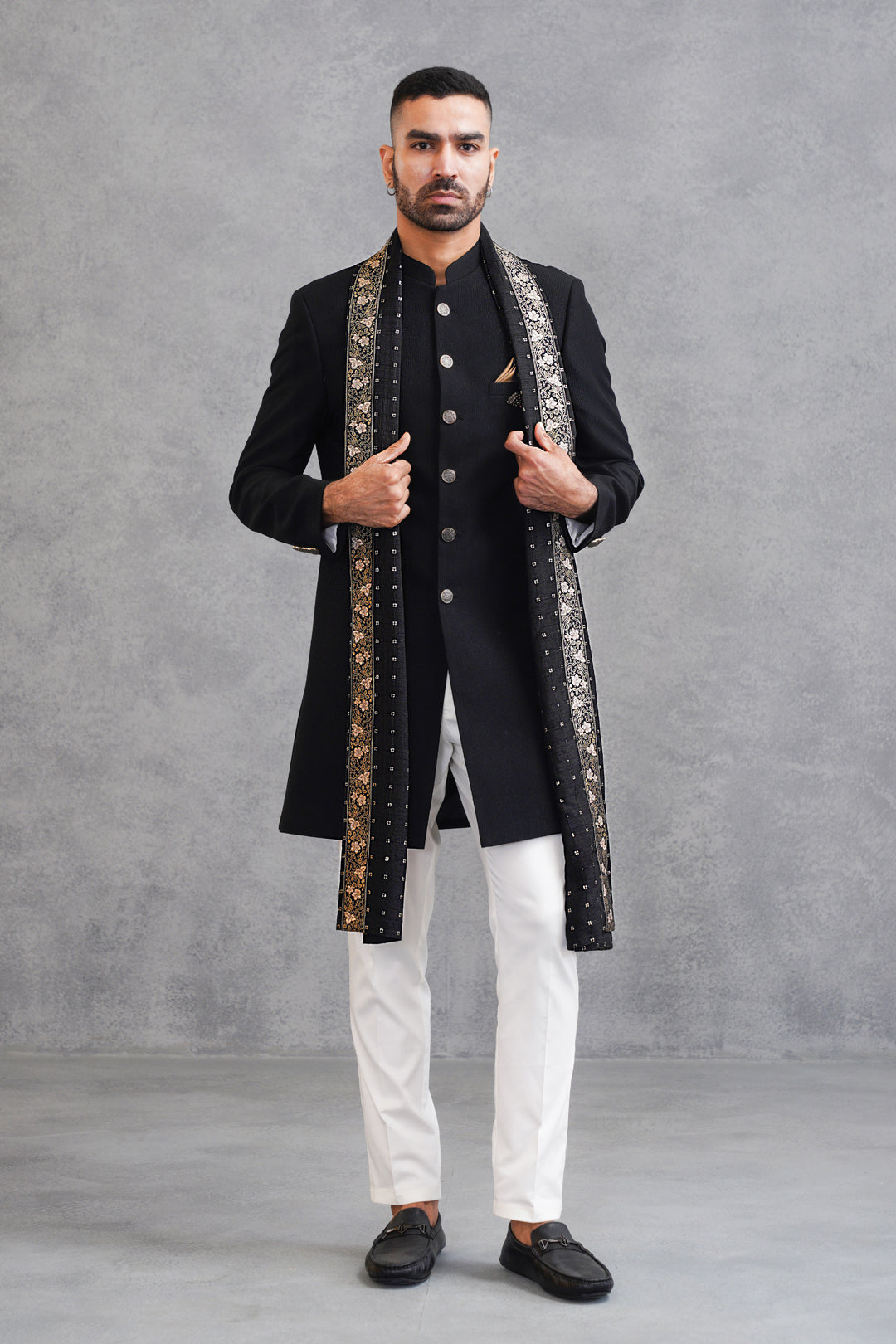 Solid Black Indo-Western with Dupatta & Churidar Pajama