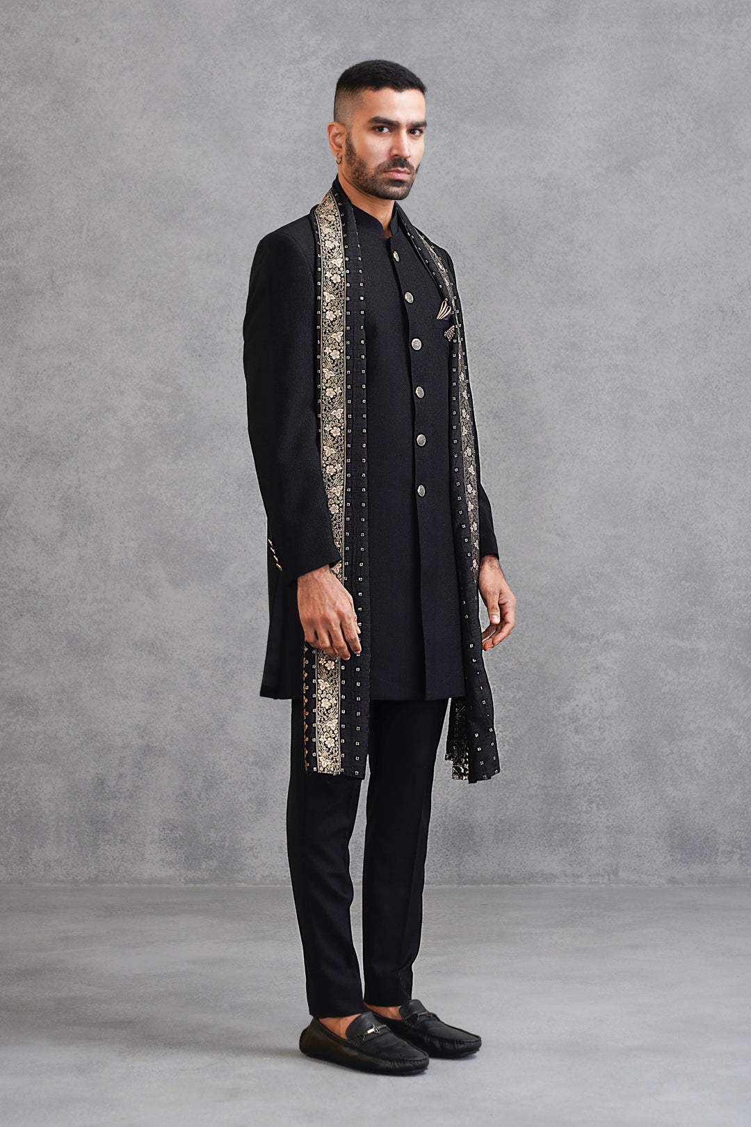 Solid Black Indo Western with Dupatta