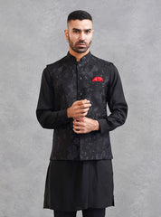 Black Embroidered Kurta Bundi Set