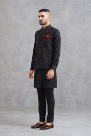 Black Embroidered Kurta Bundi Set