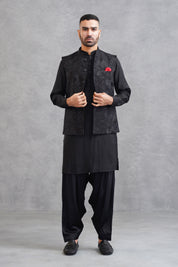 Black Embroidered Kurta Bundi Set