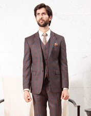 Rust Checked Single-Breasted-5 Piece Suit