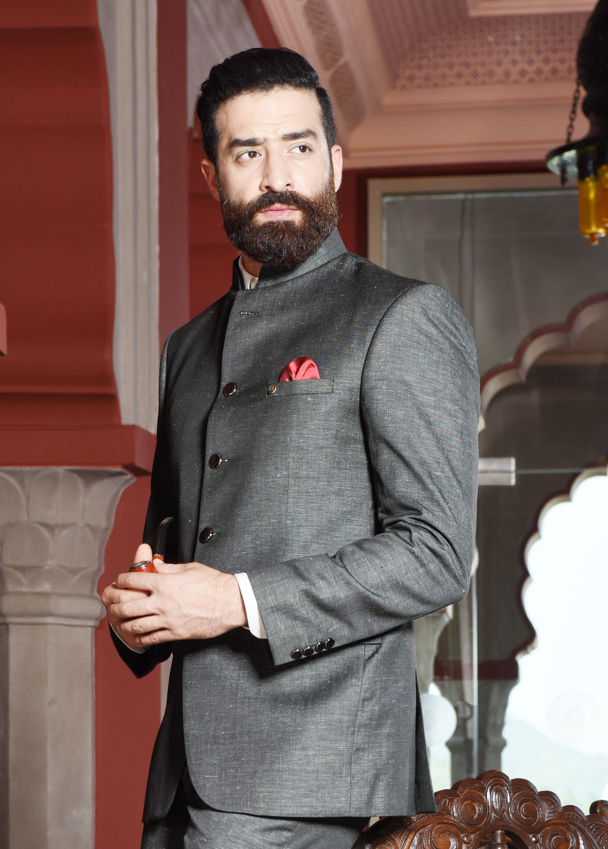 Classic Dark Grey Melange Jodhpuri Blazer